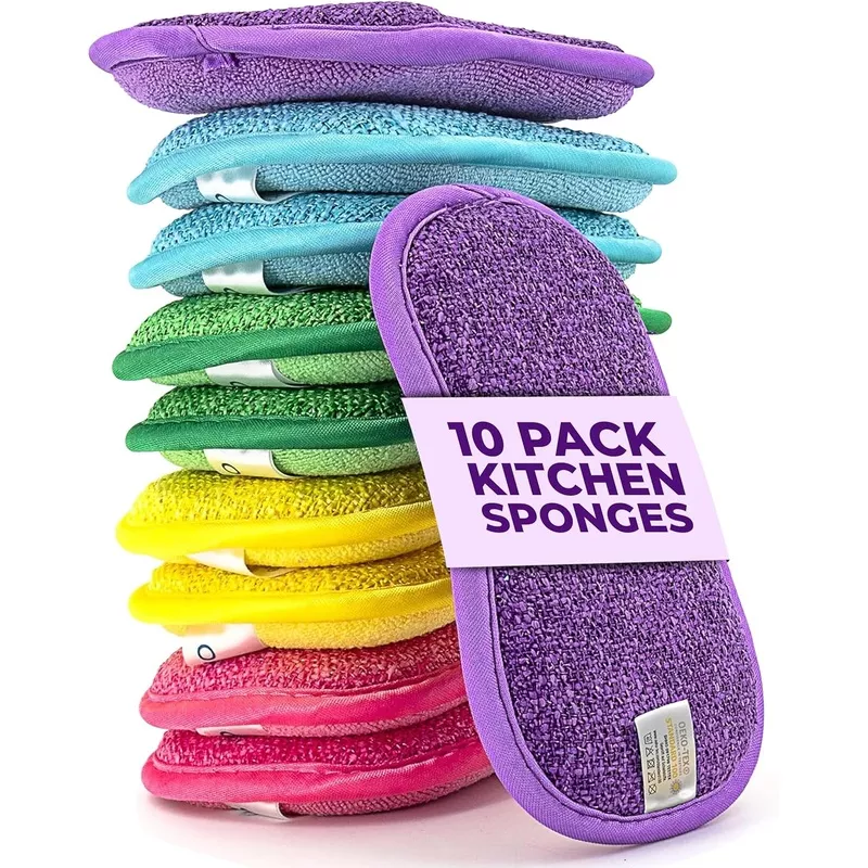 10-kitchen-sponges-pack-washable-reusable-dishes-sponge-rubber-6-x-3-inches-mult 10 Kitchen Sponges Pack Washable and Reusable Dishes Sponge Rubber 6 X 3 inches - Multicolored