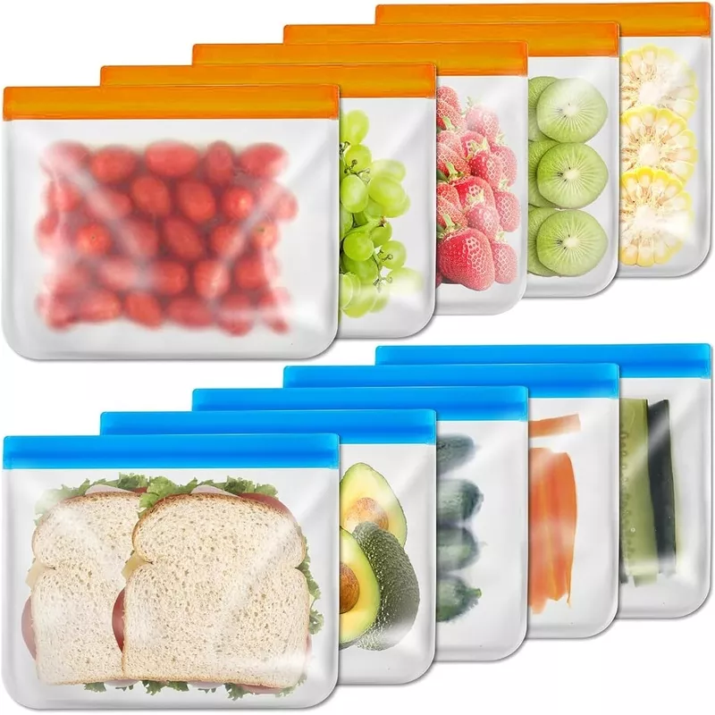 10-pack-reusable-sandwich-bag-dishwasher-safe-silicone-leakproof-reusable-freeze 10 Pack Reusable Sandwich Bag Dishwasher Safe, Silicone Leakproof Reusable Freezer Bags, BPA Free Reusable Food Storage Bags for Candy, Snack, Cereal, Travel Items, Home Organization