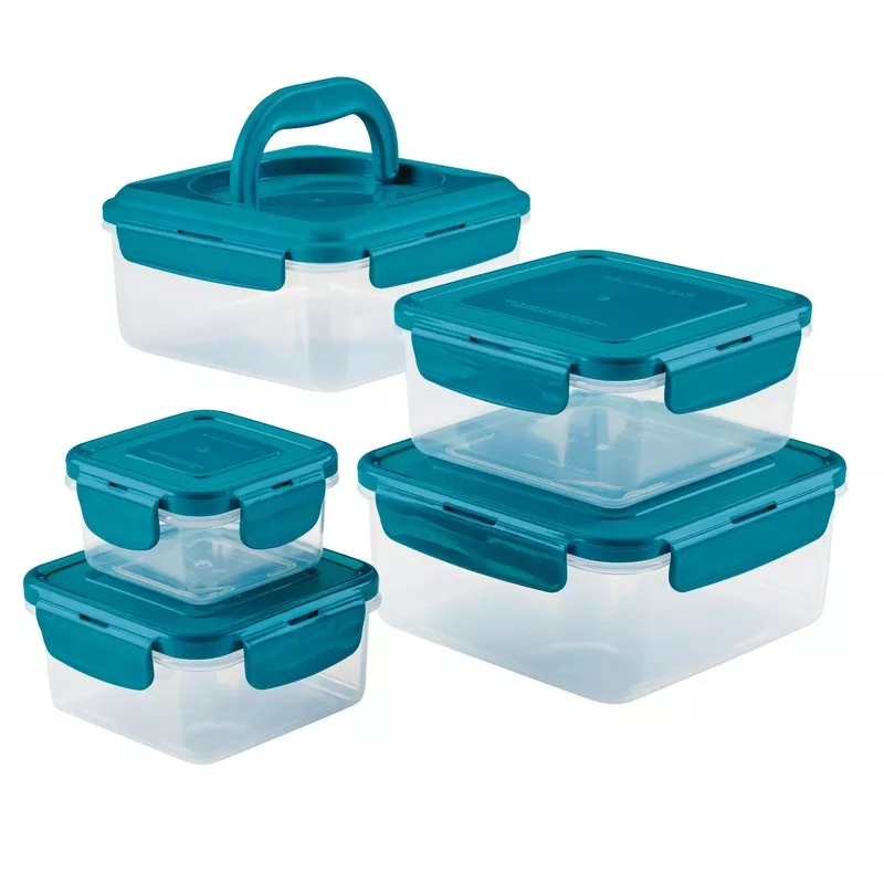 10-piece-square-nestable-food-storage-containers-teal 10-Piece Square Nestable Food Storage Containers Teal