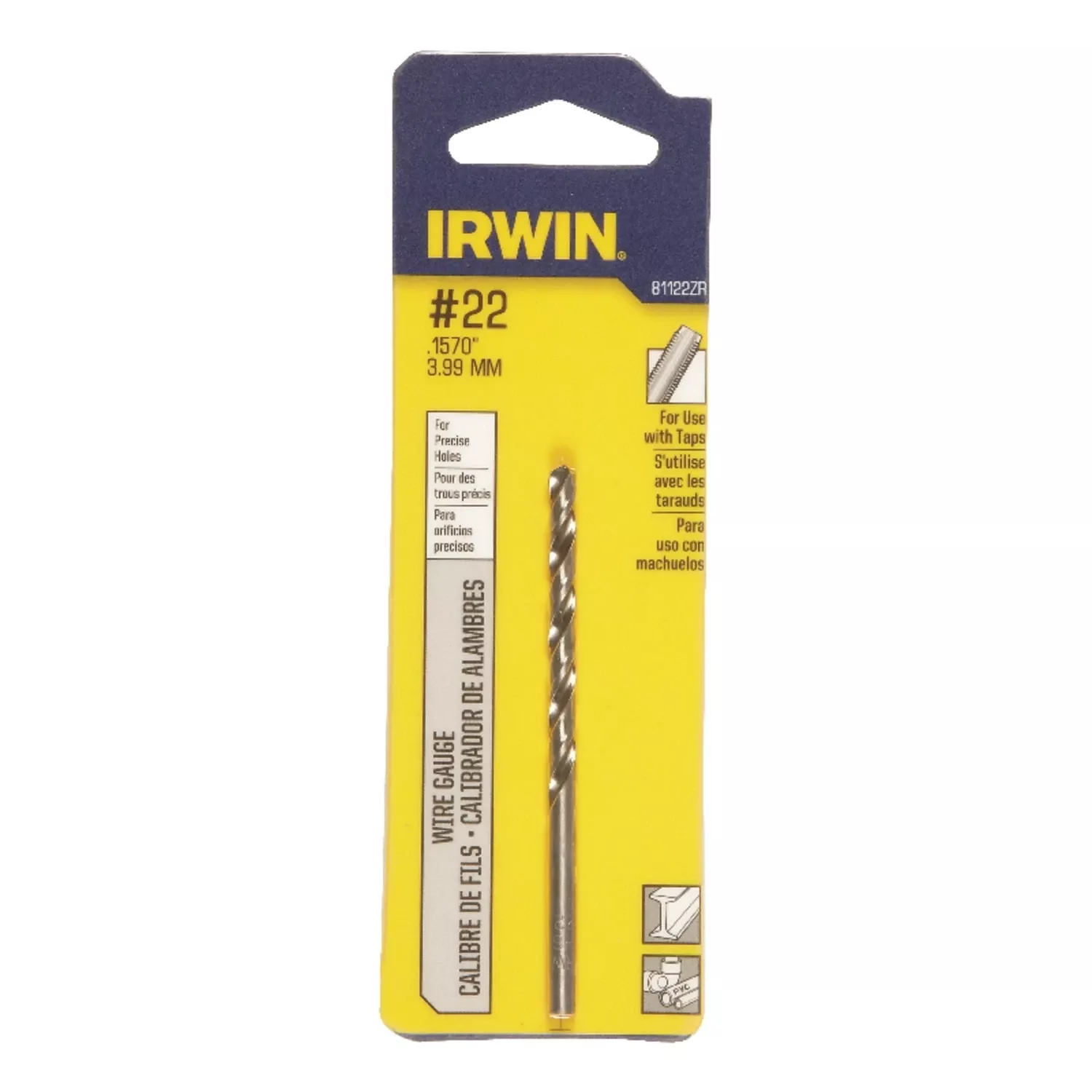 #22 High Speed Steel Wire Gauge Drill Bit, 3-1/8 In. Length, Straight Shank