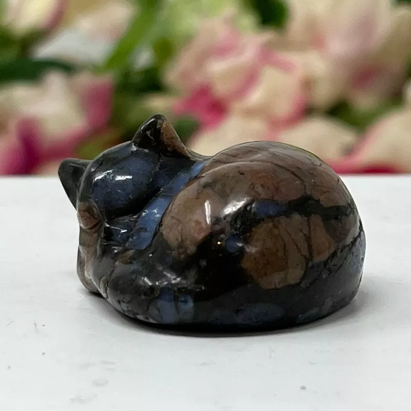 #27 Blue Rhyolite Sleeping Gemstone Cat