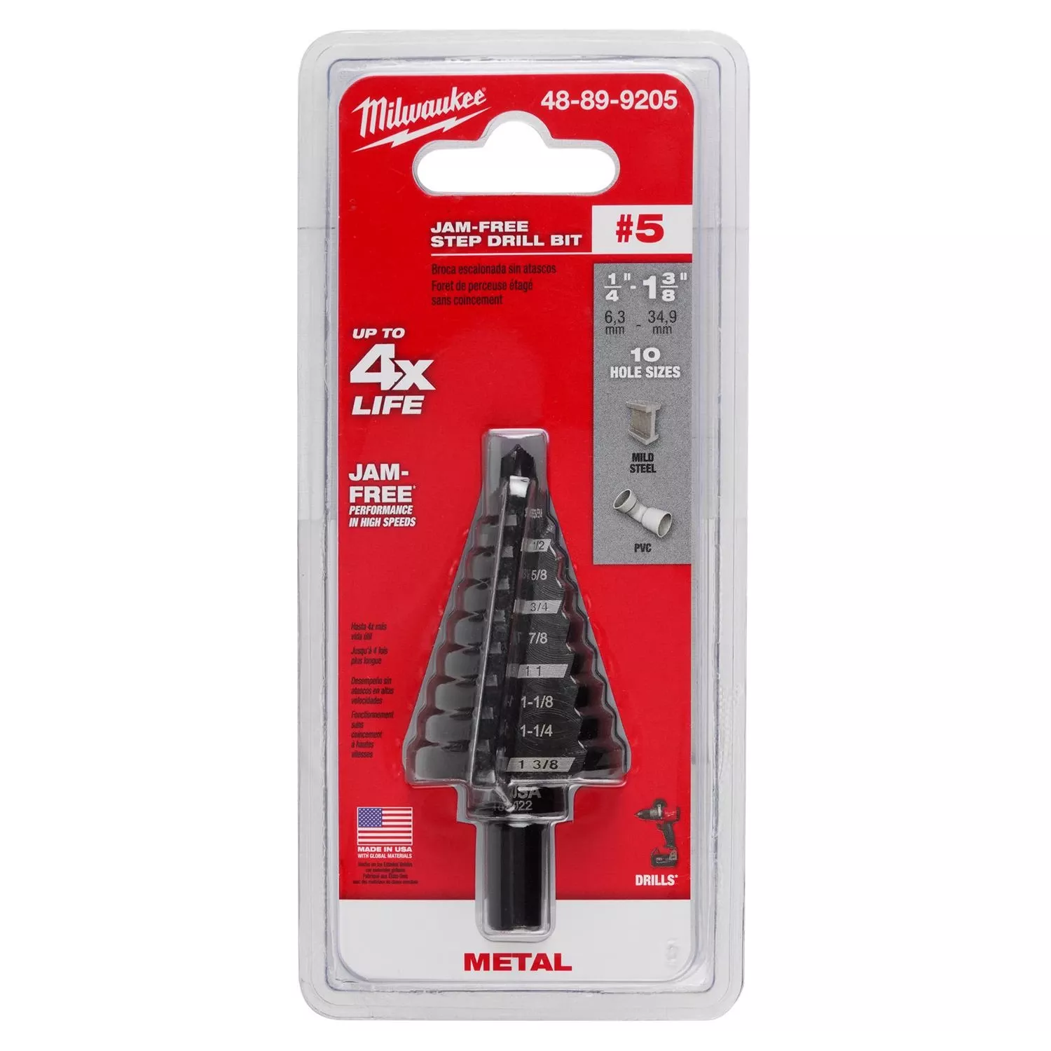 #5 Step Drill Bit, 1/4 - 1-3/8 In.