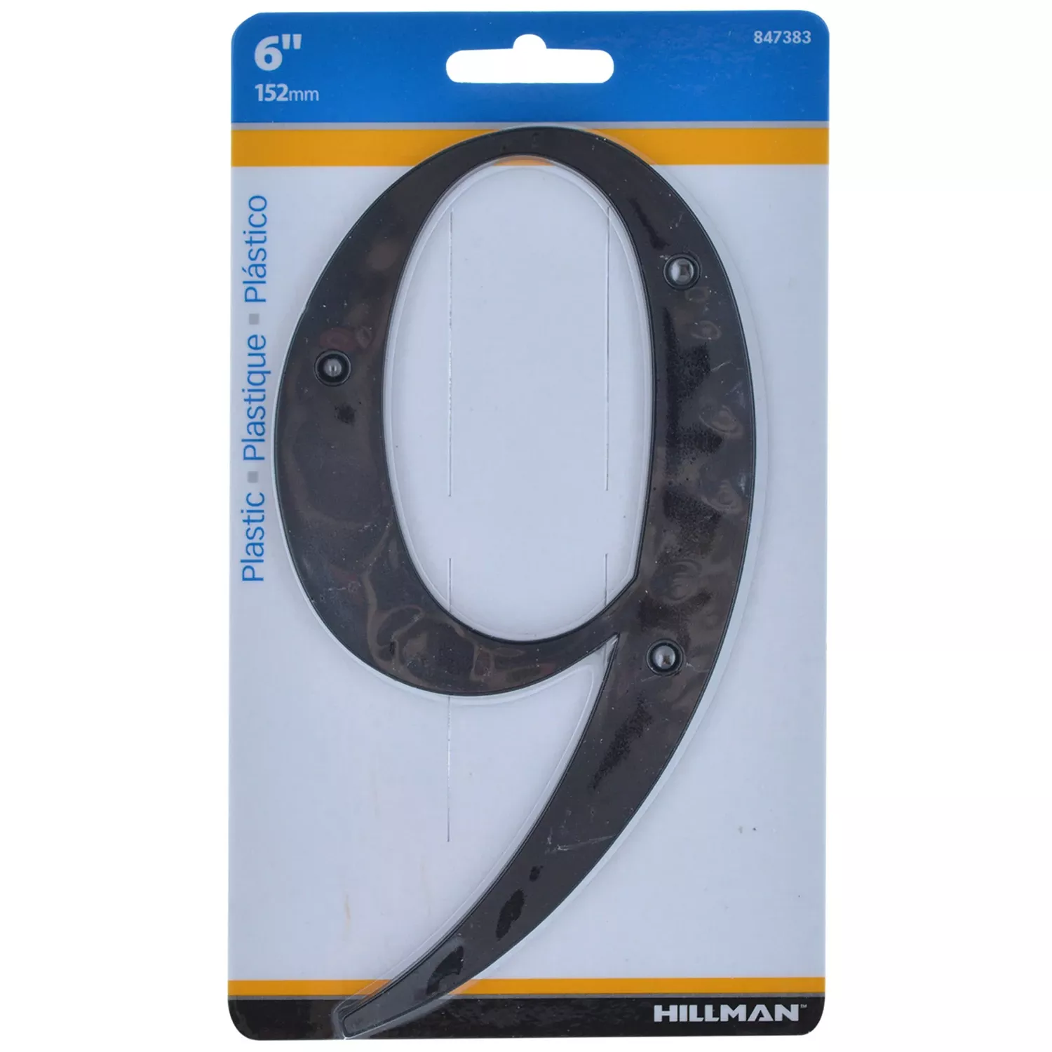 hillman-6-in-black-plastic-nail-on-number-9-1-pc HILLMAN 6 in. Black Plastic Nail-On Number 9 1 pc