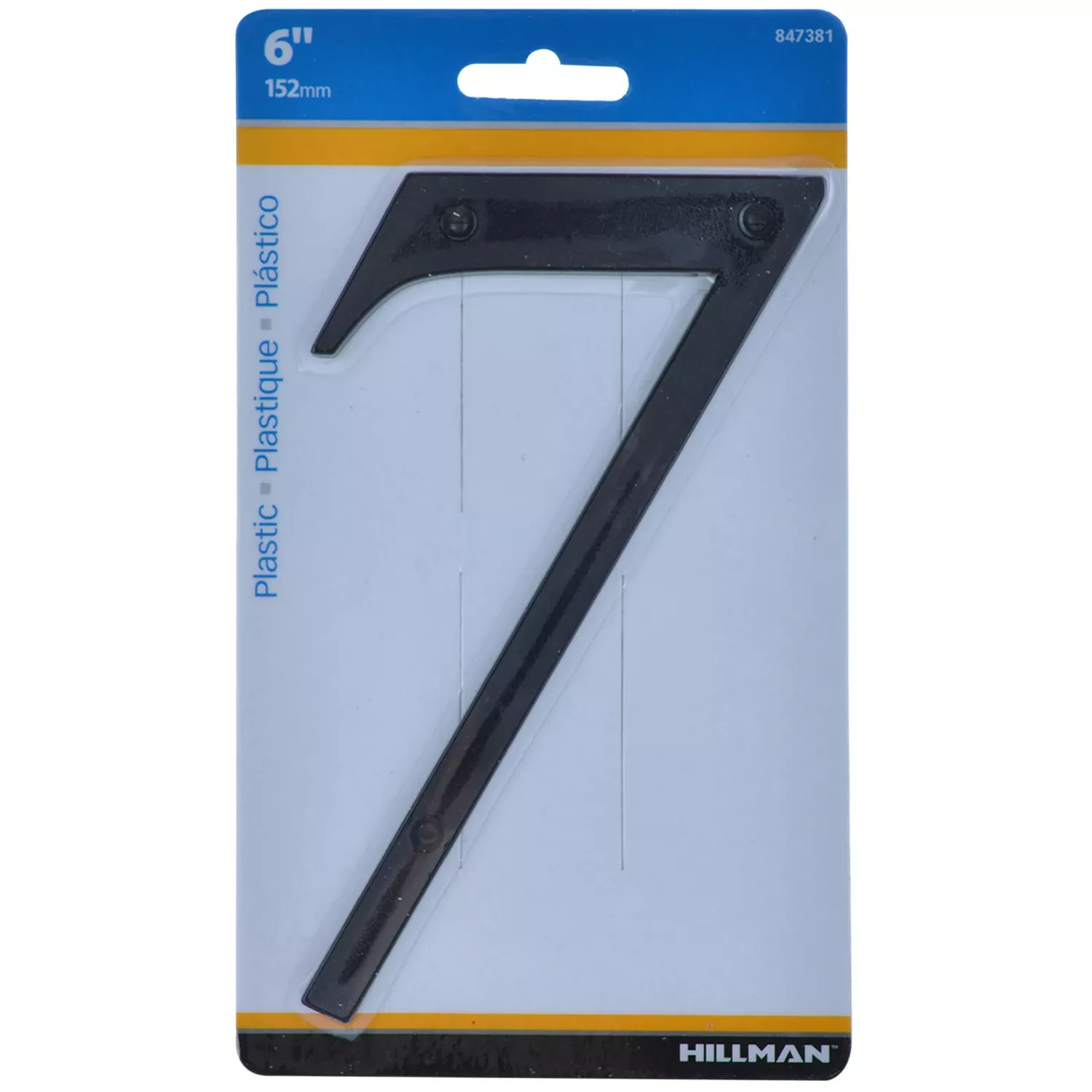 House Address Number 7, Nail-On, Black Plastic, 6-In.