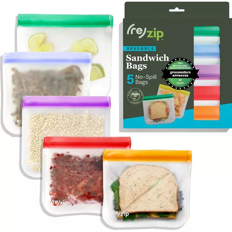 (re) zip 5-pack Reusable Sandwich Lunch Food Storage Bags (28 Fl Oz, 3.5 Cup)