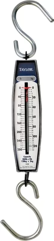 Taylor 3328 Hanging Scale, 280 lb Capacity, Analog Display, Steel Hous