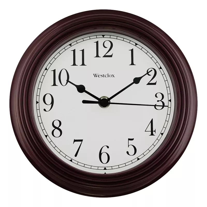 Westclox 46983 Clock, Round, Burgundy Frame, Plastic Clock Face, Analo