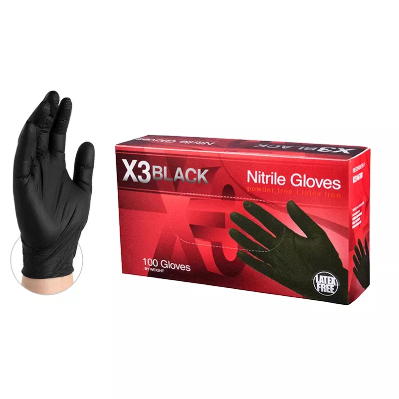x3-nitrile-disposable-gloves-x-large-black-powder-free-100-pk X3 Nitrile Disposable Gloves X-Large Black Powder Free 100 pk