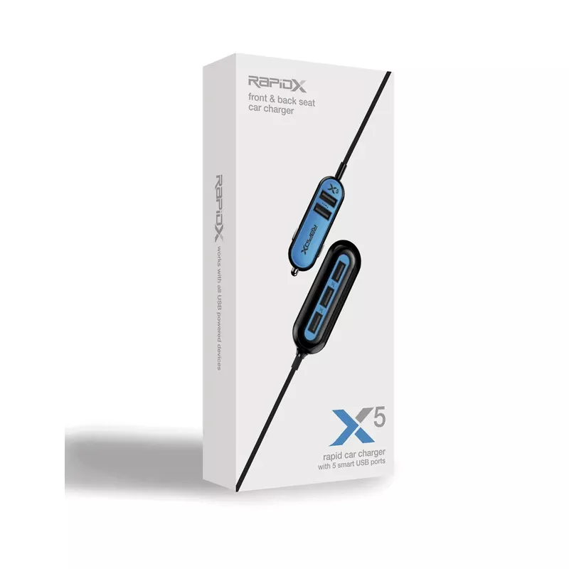 x5-5-port-usb-car-charger-fast-charging-black-blue X5 5-port Usb Car Charger For Fast Charging - Black/blue