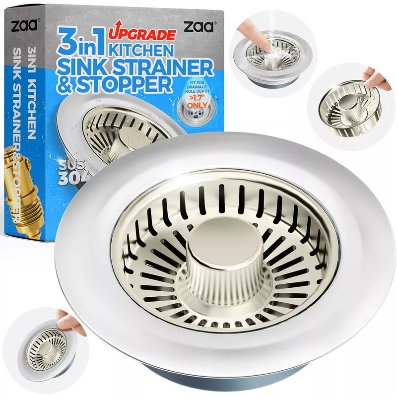zaa-kitchen-sink-drain-strainer-kitchen-sink-stopper-304-stainless-steel-sink-dr zaa Kitchen Sink Drain Strainer - Kitchen Sink Stopper, 304 Stainless Steel Sink Drain Stopper, Sink Protector for Kitchen with Anti-Clog Filter, Fit US Standard 3-1/2'' Sink Drain Hole, Black