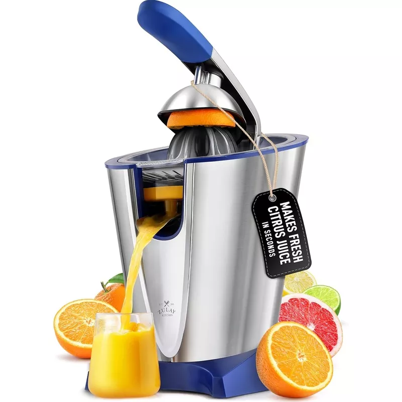 zulay-electric-citrus-juicer-makes-fresh-orange-lemon-grapefuit-lime-juice-stain Zulay Electric Citrus Juicer - Makes Fresh Orange, Lemon, Grapefuit, Lime Juice - Stainless Steel, 160W Powerful & Quiet, Interchangeable Cones -Filters Out Seeds & Pulp - Dishwasher Safe Parts - Blue