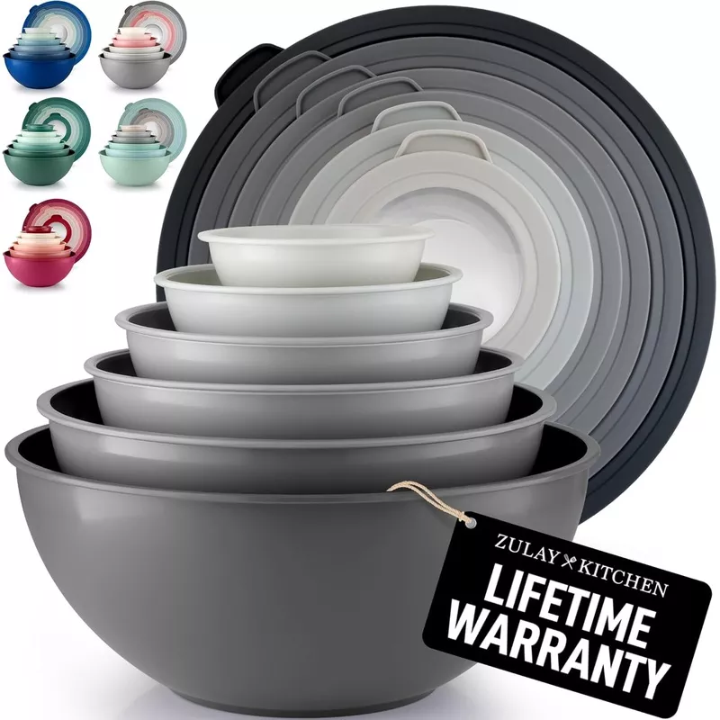 zulay-kitchen-12-piece-plastic-nesting-mixing-bowls-with-lids-colorful-microwave Zulay Kitchen 12 Piece Plastic Nesting Mixing Bowls with Lids - Colorful Microwave & Freezer Safe Gray Ombre Set