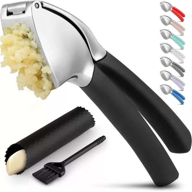 zulay-kitchen-comfort-grip-garlic-press-garlic-mincer-tool-garlic-crusher-garlic Zulay Kitchen Comfort Grip Garlic Press - Garlic Mincer Tool - Garlic Crusher - Garlic Press Mincer Rust Proof, with Soft Ergonomic Handle, Easy Clean Set with Peeler and Brush