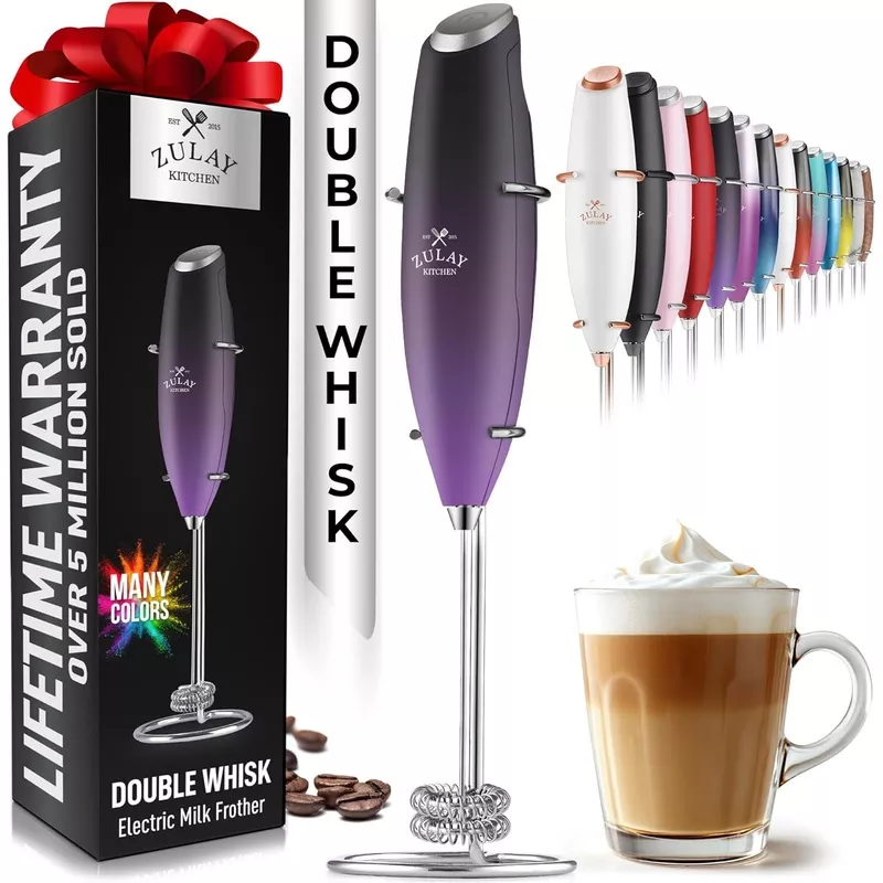 zulay-kitchen-powerful-double-whisk-milk-frother-handheld-foam-maker-with-stand- Zulay Kitchen Powerful Double Whisk Milk Frother Handheld - Foam Maker With Stand - Whisk Drink Mixer for Coffee, Mini Foamer for Latte, Matcha, Frappe, Hot Chocolate & Cappuccino (Galaxy)