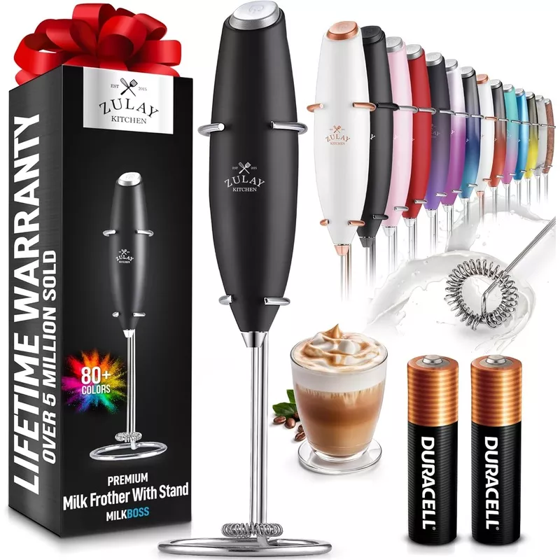 zulay-kitchen-powerful-milk-frother-wand-with-2-duracell-batteries-ultra-fast-ha Zulay Kitchen Powerful Milk Frother Wand With 2 Duracell Batteries - Ultra Fast Handheld Drink Mixer - Electric Whisk Foam Maker for Coffee, Lattes, Cappuccino, Matcha, Hot Chocolate & Creamer - Black