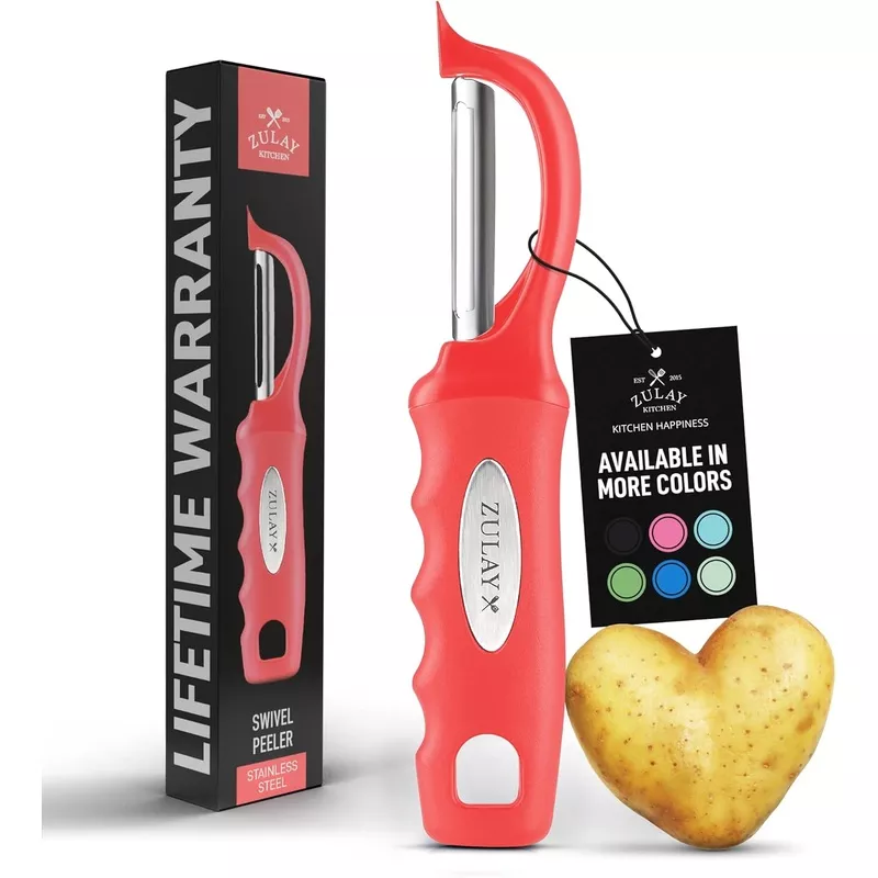 zulay-kitchen-premium-vegetable-peeler-kitchen-swivel-peeler-with-razor-sharp-st Zulay Kitchen Premium Vegetable Peeler for Kitchen - Swivel Peeler with Razor Sharp Stainless Steel Blades & Strong Ergonomic Handle - Dishwasher Safe, Easy To Use with Blemish Remover - Red